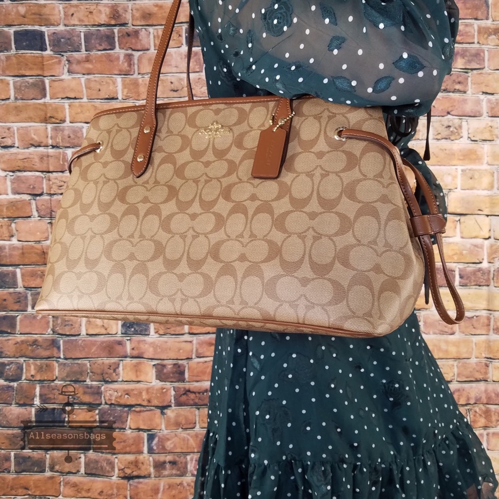 Coach signature pvc drawstring khaki brown tote - Picture 6 of 8